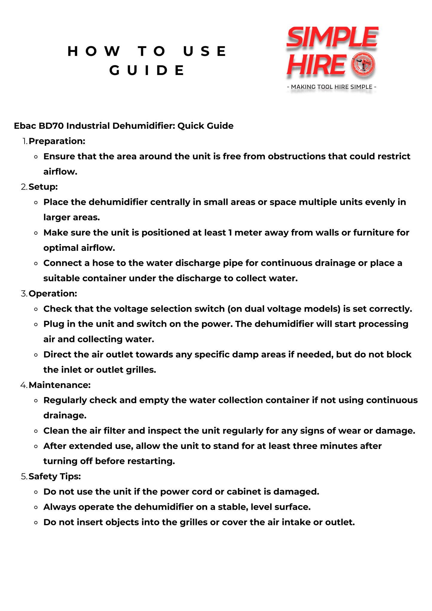 Ebac BD70 Industrial Dehumidifier Hire